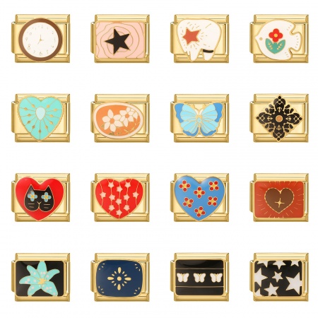 Immagine di 1 Pz 304 Acciaio Inossidabile Bracciale con Charm Italiano a Maglie, Creazione di Gioielli Fai-da-te All'Ingrosso Oro Placcato Smalto Rettangolo Cuore 10mm x 9mm