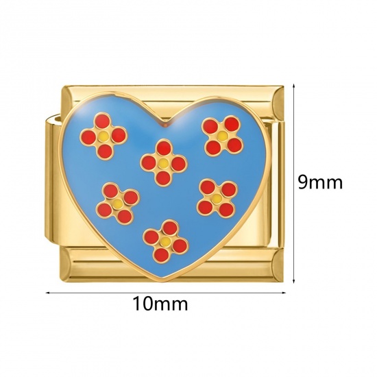 Immagine di 1 Pz 304 Acciaio Inossidabile Bracciale con Charm Italiano a Maglie, Creazione di Gioielli Fai-da-te All'Ingrosso Oro Placcato Smalto Rettangolo Cuore 10mm x 9mm