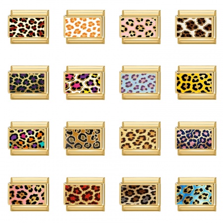 Immagine di 1 Pz 304 Acciaio Inossidabile Bracciale con Charm Italiano a Maglie, Creazione di Gioielli Fai-da-te All'Ingrosso Oro Placcato Rettangolo Leopardo 10mm x 9mm