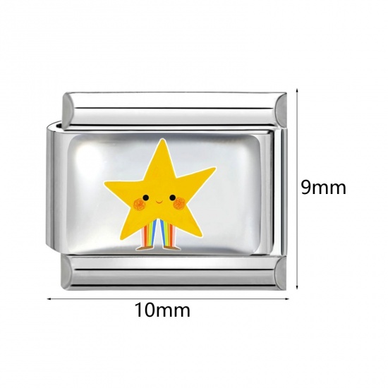 Picture of 304 Stainless Steel Italian Charm Links For DIY Bracelet Jewelry Making Wholesale Silver Tone Rectangle Sun 10mm x 9mm