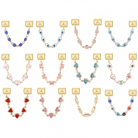 Immagine di 1 Pz 304 Acciaio Inossidabile Bracciale con Charm Italiano a Maglie, Creazione di Gioielli Fai-da-te All'Ingrosso Oro Placcato Rettangolo Malocchio 10mm x 9mm