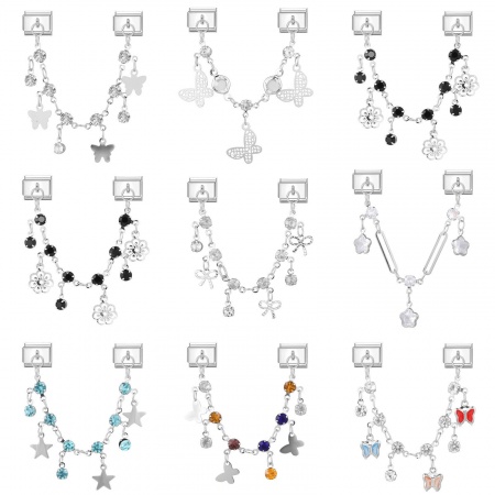 Immagine di 1 Pz 304 Acciaio Inossidabile Bracciale con Charm Italiano a Maglie, Creazione di Gioielli Fai-da-te All'Ingrosso Tono Argento Rettangolo Farfalla 10mm x 9mm