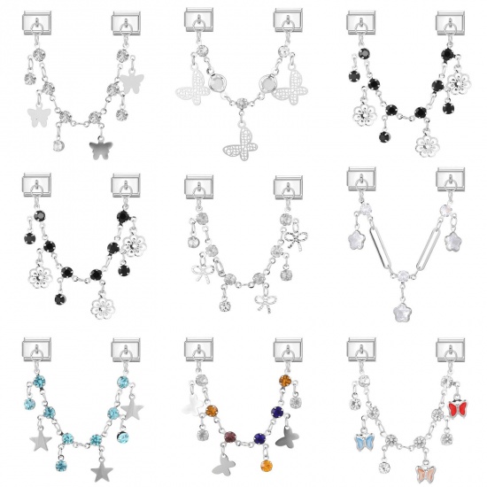 Image de 1 Pièce Bracelet à Maillons Breloques Italiens Accessories de Fabrication de Bracelets Bijoux DIY En Gros en 304 Acier Inoxydable Argent Mat Rectangle Papillons 10mm x 9mm