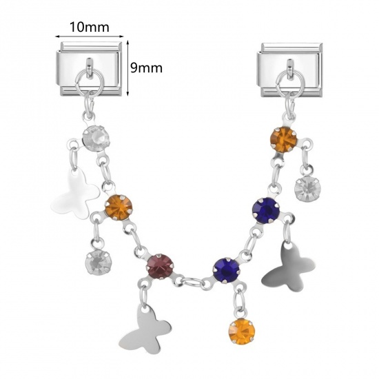 Image de 1 Pièce Bracelet à Maillons Breloques Italiens Accessories de Fabrication de Bracelets Bijoux DIY En Gros en 304 Acier Inoxydable Argent Mat Rectangle Papillons 10mm x 9mm