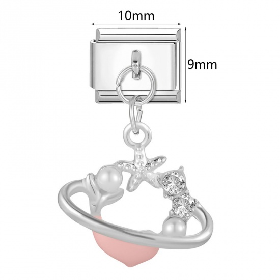Picture of 304 Stainless Steel Italian Charm Links For DIY Bracelet Jewelry Making Wholesale Silver Tone Rectangle Butterfly 10mm x 9mm