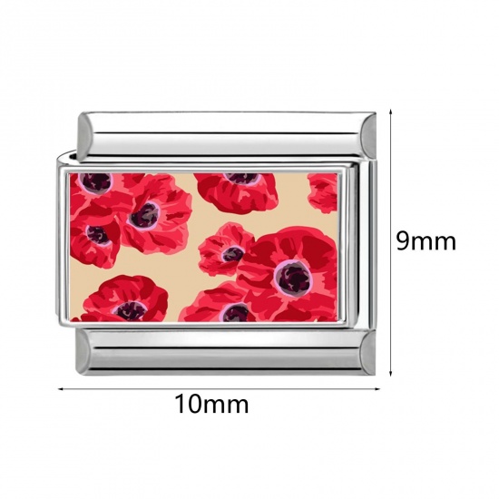 Picture of 304 Stainless Steel Italian Charm Links For DIY Bracelet Jewelry Making Wholesale Silver Tone Rectangle 10mm x 9mm