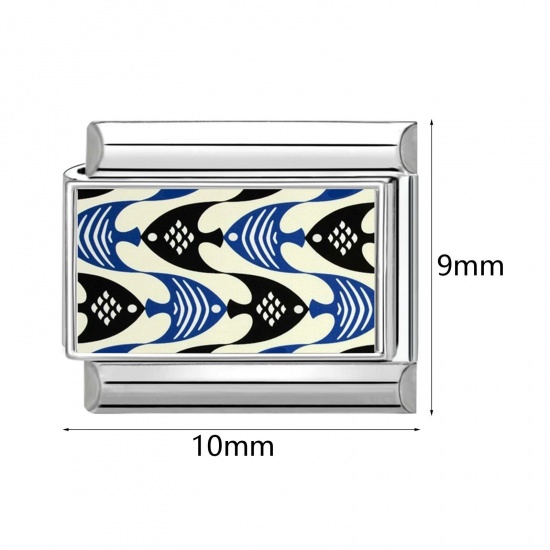 Picture of 304 Stainless Steel Italian Charm Links For DIY Bracelet Jewelry Making Wholesale Silver Tone Rectangle 10mm x 9mm