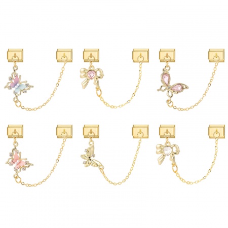Picture of 304 Stainless Steel Italian Charm Links For DIY Bracelet Jewelry Making Wholesale Gold Plated Rectangle Butterfly 10mm x 9mm