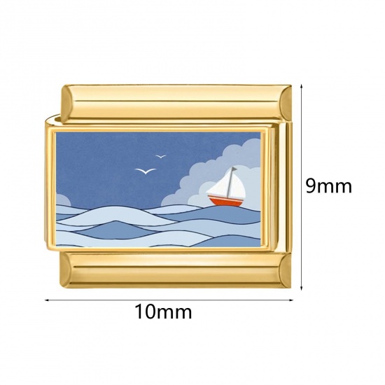 Immagine di 1 Pz 304 Acciaio Inossidabile Gioielli Oceanici Bracciale con Charm Italiano a Maglie, Creazione di Gioielli Fai-da-te All'Ingrosso Oro Placcato Rettangolo Animali Marini 10mm x 9mm