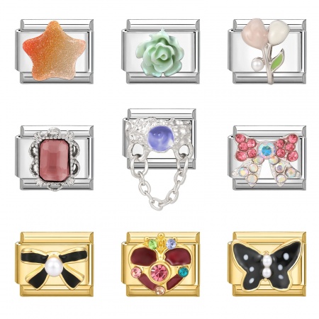 Immagine di 1 Pz 304 Acciaio Inossidabile Bracciale con Charm Italiano a Maglie, Creazione di Gioielli Fai-da-te All'Ingrosso Multicolore Rettangolo Cravatta a Farfalla 10mm x 9mm