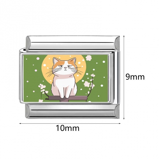 Picture of 304 Stainless Steel Italian Charm Links For DIY Bracelet Jewelry Making Wholesale Silver Tone Rectangle Pet 10mm x 9mm