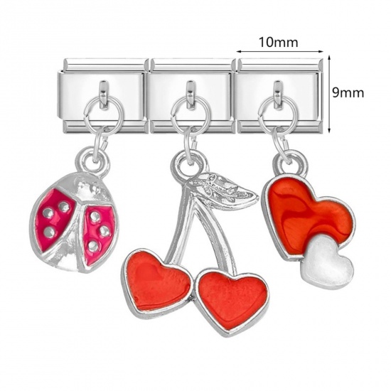 Picture of 304 Stainless Steel Italian Charm Links For DIY Bracelet Jewelry Making Wholesale Multicolor Butterfly Animal Flower 10mm x 9mm