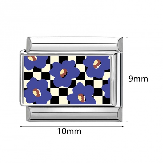 Picture of 304 Stainless Steel Italian Charm Links For DIY Bracelet Jewelry Making Wholesale Silver Tone Rectangle Cloud 10mm x 9mm