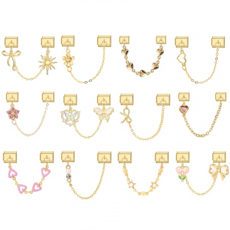 Immagine di 1 Set 304 Acciaio Inossidabile Elegante Bracciale con Charm Italiano a Maglie, Creazione di Gioielli Fai-da-te All'Ingrosso Oro Placcato Rettangolo Cuore 10mm x 9mm