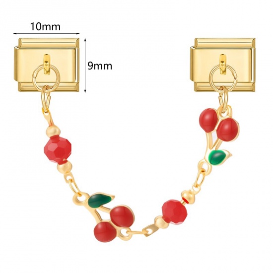 Picture of 304 Stainless Steel Stylish Italian Charm Links For DIY Bracelet Jewelry Making Wholesale Gold Plated Rectangle Heart 10mm x 9mm