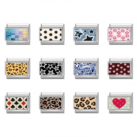 Picture of 304 Stainless Steel Stylish Italian Charm Links For DIY Bracelet Jewelry Making Wholesale Silver Tone Rectangle Leopard Print 10mm x 9mm