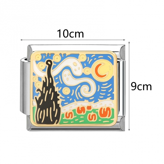 Picture of 304 Stainless Steel Stylish Italian Charm Links For DIY Bracelet Jewelry Making Wholesale Silver Tone Rectangle Cherry Fruit 10mm x 9mm
