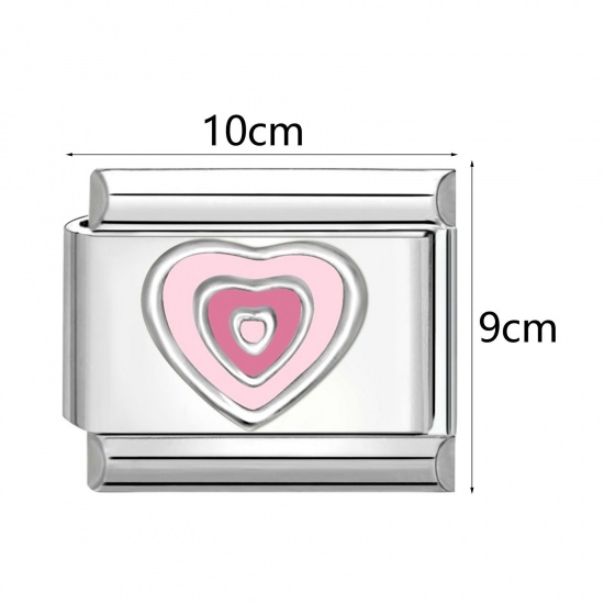 Picture of 304 Stainless Steel Stylish Italian Charm Links For DIY Bracelet Jewelry Making Wholesale Silver Tone Rectangle Enamel 10mm x 9mm