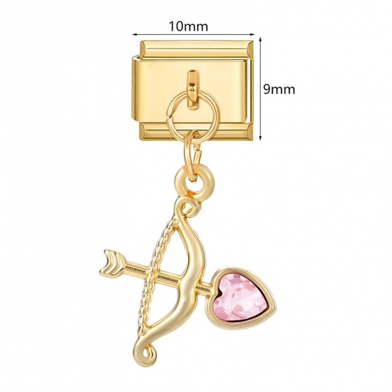 Picture of 304 Stainless Steel Stylish Italian Charm Links For DIY Bracelet Jewelry Making Wholesale Gold Plated Rectangle Bowknot 10mm x 9mm