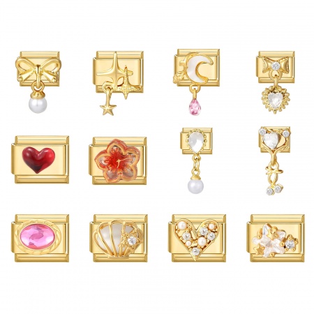 Immagine di 1 Pz 304 Acciaio Inossidabile Elegante Bracciale con Charm Italiano a Maglie, Creazione di Gioielli Fai-da-te All'Ingrosso Oro Placcato Rettangolo Cuore 10mm x 9mm