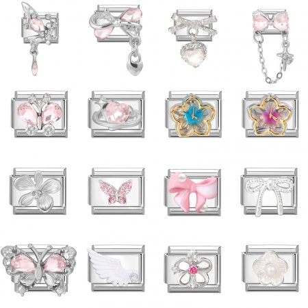 Immagine di 1 Pz 304 Acciaio Inossidabile Elegante Bracciale con Charm Italiano a Maglie, Creazione di Gioielli Fai-da-te All'Ingrosso Tono Argento Rettangolo Farfalla 10mm x 9mm