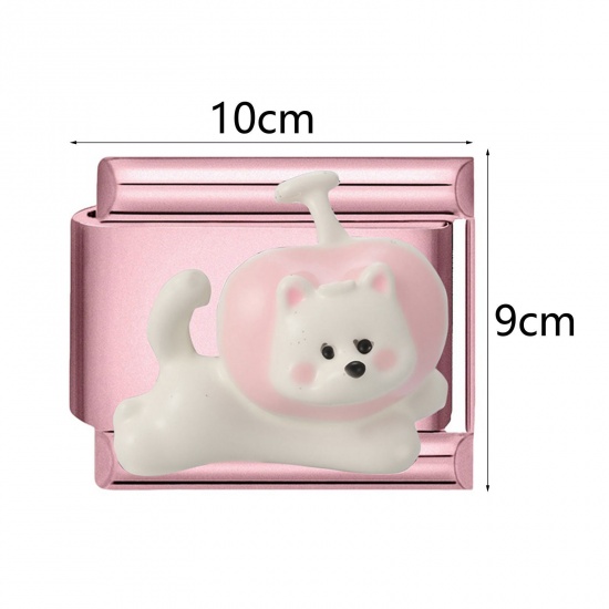Picture of 304 Stainless Steel Stylish Italian Charm Links For DIY Bracelet Jewelry Making Wholesale Multicolor Pink Rectangle 10mm x 9mm