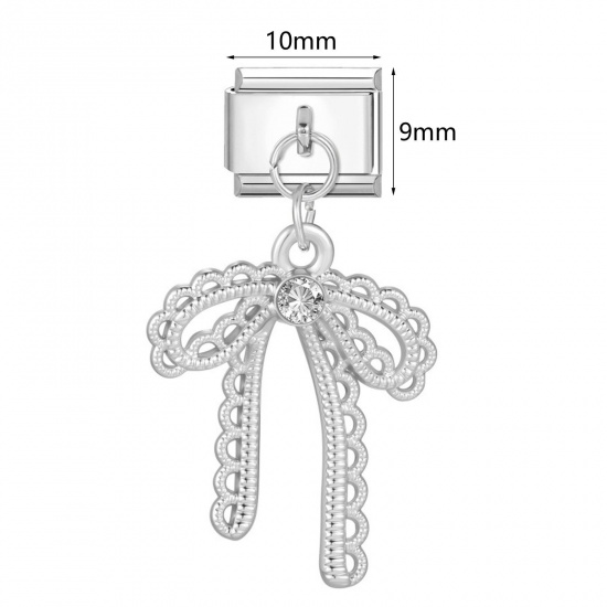 Picture of 304 Stainless Steel Stylish Italian Charm Links For DIY Bracelet Jewelry Making Wholesale Silver Tone Rectangle Star 10mm x 9mm