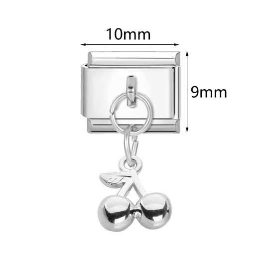 Picture of 304 Stainless Steel Stylish Italian Charm Links For DIY Bracelet Jewelry Making Wholesale Silver Tone Rectangle Shell 10mm x 9mm