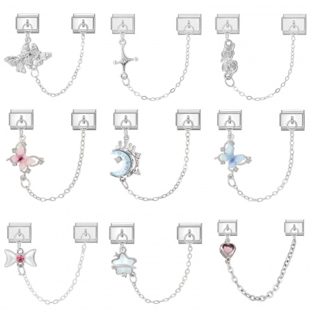 1 組 304ステンレス鋼 おしゃれ ペンダント チャーム イタリアンリンク ブレスレット作り DIY ハンドメイド ジュエリーアクセサリー 卸売り シルバートーン 長方形 蝶 10mmx 9mm、 の画像