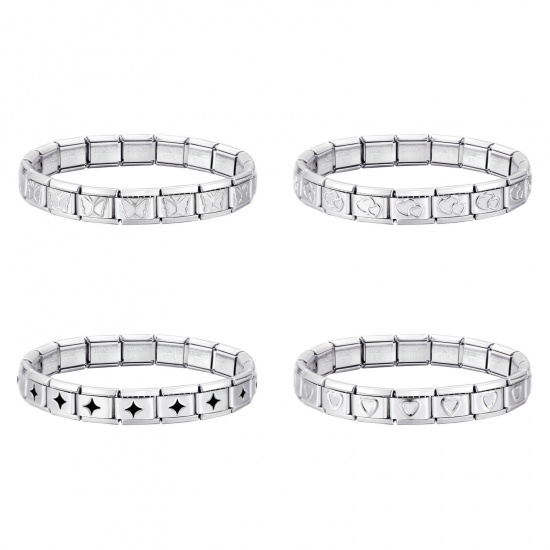Picture of Wholesale Detachable 304 Stainless Steel Italian Charm Links Modular Bracelets, Silver Tone Eco-friendly, Women's Stylish Retro Gift Jewelry Supply, 18cm(7.1") long