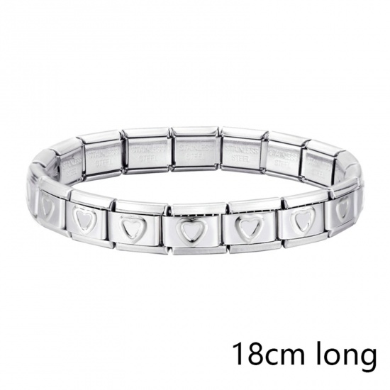 Picture of Wholesale Detachable 304 Stainless Steel Italian Charm Links Modular Bracelets, Silver Tone Eco-friendly, Women's Stylish Retro Gift Jewelry Supply, 18cm(7.1") long