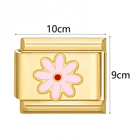 Immagine di 1 Pz 304 Acciaio Inossidabile Elegante Bracciale con Charm Italiano a Maglie, Creazione di Gioielli Fai-da-te All'Ingrosso Oro Placcato Rettangolo Malocchio 10mm x 9mm