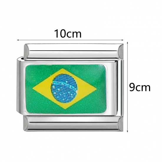 Immagine di 1 Pz 304 Acciaio Inossidabile Elegante Bracciale con Charm Italiano a Maglie, Creazione di Gioielli Fai-da-te All'Ingrosso Tono Argento Rettangolo Macchina 10mm x 9mm