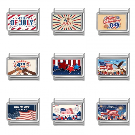 Immagine di 1 Pz 304 Acciaio Inossidabile Festa dell'Indipendenza Americana Magnetiche Italiane per Bracciali Modulari e Orologi Fai‑Da‑Te All'Ingrosso Tono Argento Multicolore Rettangolo 10mm x 9mm
