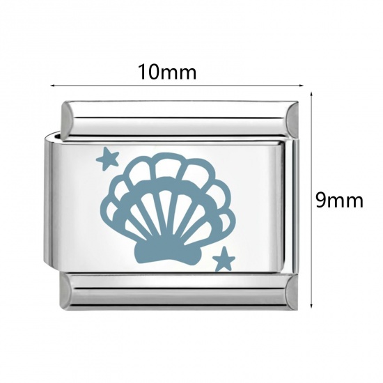 Image de 1 Pièce Maillons de Charme Italiens pour la Fabrication de Bijoux de Montres-Bracelets Modulables à Faire Soi-Même En Gros Bijoux d'Océan en 304 Acier Inoxydable Argent Mat Bleu Rectangle 10mm x 9mm
