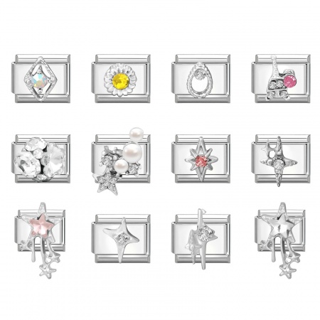 Immagine di 1 Pz 304 Acciaio Inossidabile & Lega di Zinco Magnetiche Italiane per Bracciali Modulari e Orologi Fai‑Da‑Te All'Ingrosso Tono Argento Rettangolo Stella 10mm x 9mm