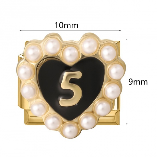 Picture of 304 Stainless Steel & Zinc Based Alloy Italian Charm Links For DIY Modular Bracelet Watch Jewelry Making Wholesale Gold Plated Rectangle Heart 10mm x 9mm