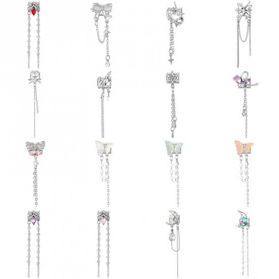 Picture of 304 Stainless Steel & Zinc Based Alloy Italian Charm Links For DIY Modular Bracelet Watch Jewelry Making Wholesale Silver Tone Rectangle Tassel 10mm x 9mm