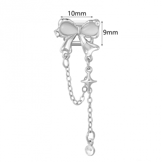 Picture of 304 Stainless Steel & Zinc Based Alloy Italian Charm Links For DIY Modular Bracelet Watch Jewelry Making Wholesale Silver Tone Rectangle Tassel 10mm x 9mm