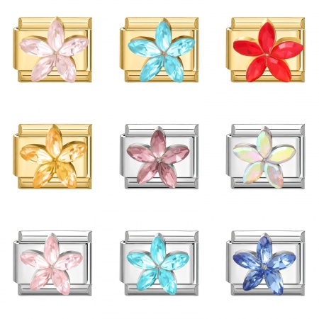 Immagine di 1 Pz 304 Acciaio Inossidabile & Lega di Zinco Magnetiche Italiane per Bracciali Modulari e Orologi Fai‑Da‑Te All'Ingrosso Rettangolo Fiore Multicolore Strass 10mm x 9mm