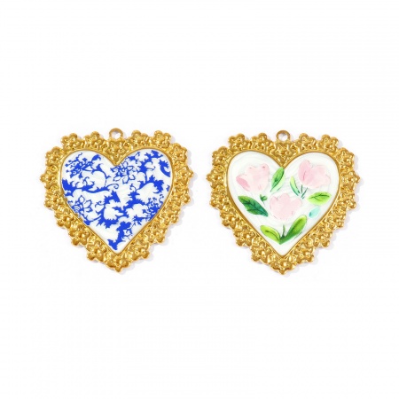 Immagine di 2 Pz PVD Ecologica 304 Acciaio Inossidabile Collezione Flora Ciondoli Pendenti All'Ingrosso 18K Vero Oro Placcato Cuore Fiore del Tulipano Stampato 4.9cm x 4.8cm
