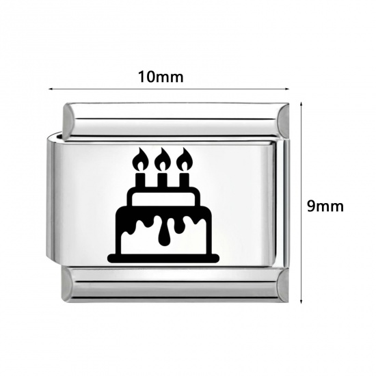 Imagen de 1 Unidad 304 Acero Inoxidable Cumpleaños Eslabones de Encanto Italianos para Hacer Pulseras Modulares Relojes y Joyas DIY Al Por Mayor Tono de Plata Negro Rectángulo 10mm x 9mm