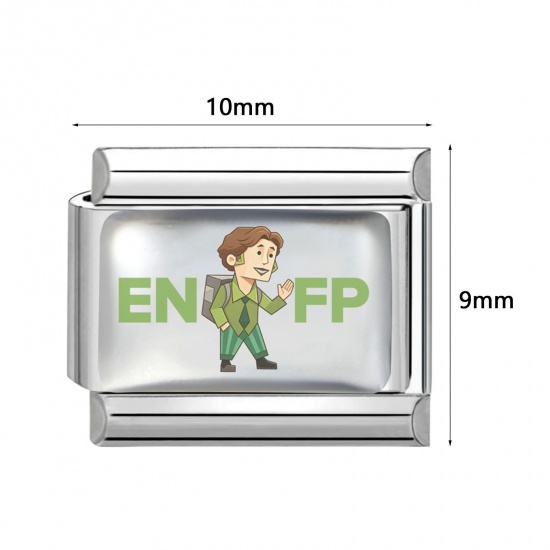 Picture of 304 Stainless Steel MBTI Personality Type Italian Charm Links For DIY Modular Bracelet Watch Jewelry Making Wholesale Silver Tone Multicolor Rectangle Person 10mm x 9mm