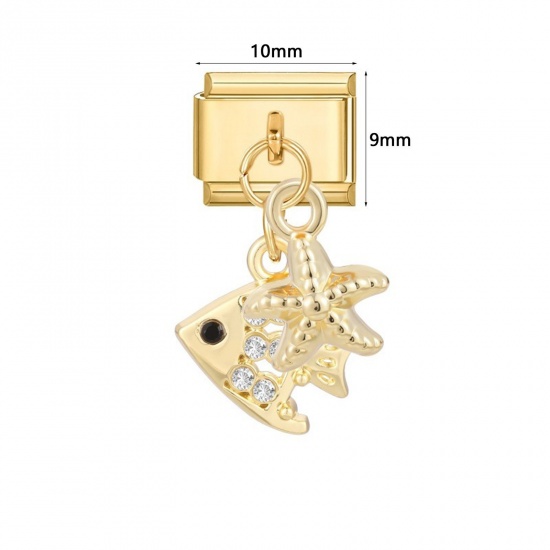 Picture of 304 Stainless Steel Italian Charm Links For DIY Modular Bracelet Watch Jewelry Making Wholesale Gold Plated Shell Apple Fruit 10mm x 9mm