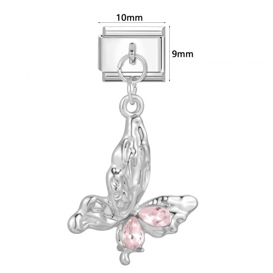 Picture of 304 Stainless Steel Italian Charm Links For DIY Modular Bracelet Watch Jewelry Making Wholesale Silver Tone Rectangle 10mm x 9mm