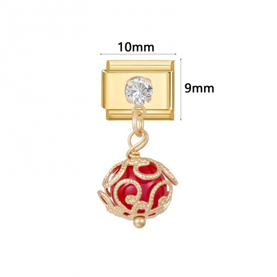Picture of 1 Piece 304 Stainless Steel Exquisite Italian Charm Links For DIY Modular Bracelet Watch Jewelry Making, Rectangle Bowknot Gold Plated - Wholesale, 10mm x 9mm