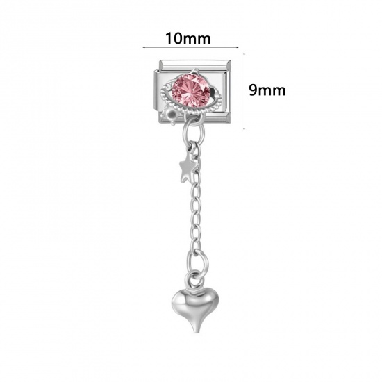 Picture of 1 Piece 304 Stainless Steel Exquisite Italian Charm Links For DIY Modular Bracelet Watch Jewelry Making, Rectangle Star Multicolor Rhinestone Silver Tone - Wholesale, 10mm x 9mm