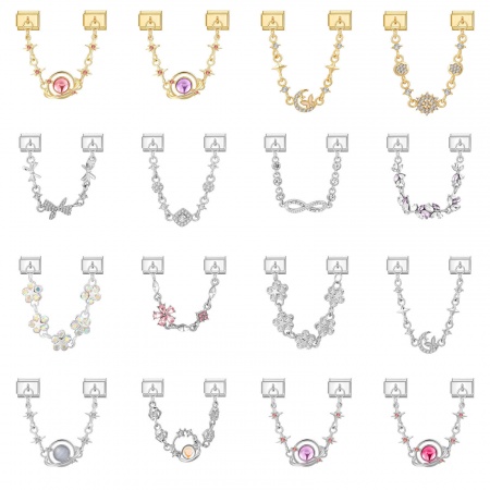 Image de 1 Pièce Chaîne Connectée à Maillons Doubles Italian Charm pour la Fabrication de Bijoux-Montres et Bracelets Modulaires DIY En Gros en 304 Acier Inoxydable Planète Fleurs à Strass Coloré Alliage de Zinc Pendentif 10mm x 9mm