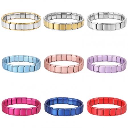 Image de Bracelets Modulaires à Maillons de Pendentifs Italiens En Gros Multicolore en 304 Acier Inoxydable, Respectueux de la Nature, Unisexe Simple À la Mode Cadeau Fournitures de Bijoux 19.5cm long, 13mm large, 1 Pièce
