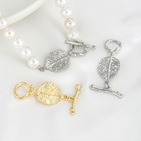 Eco-friendly Brass Toggle Clasps Leaf Real Gold Plated 3.5cm x 1.5cm